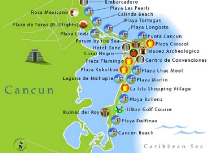 Praias de Cancún - Mapa