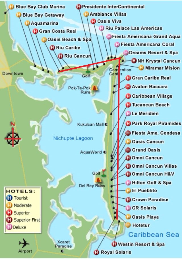 Mapa da Zona Hoteleira de Cancún