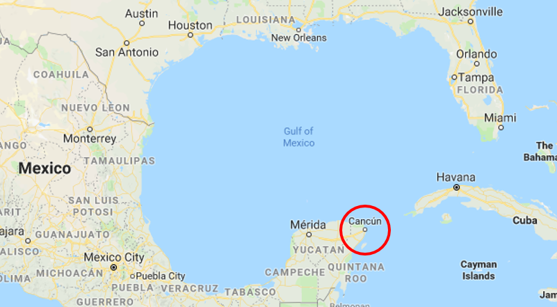 Mapa indicando Cancún