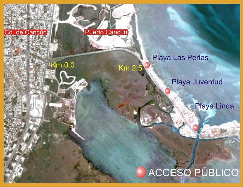 Localização da playa Las Perlas em Cancún