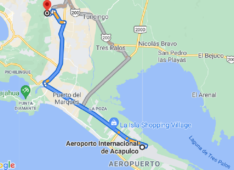 Mapa - Aeroporto de Acapulco até o centro