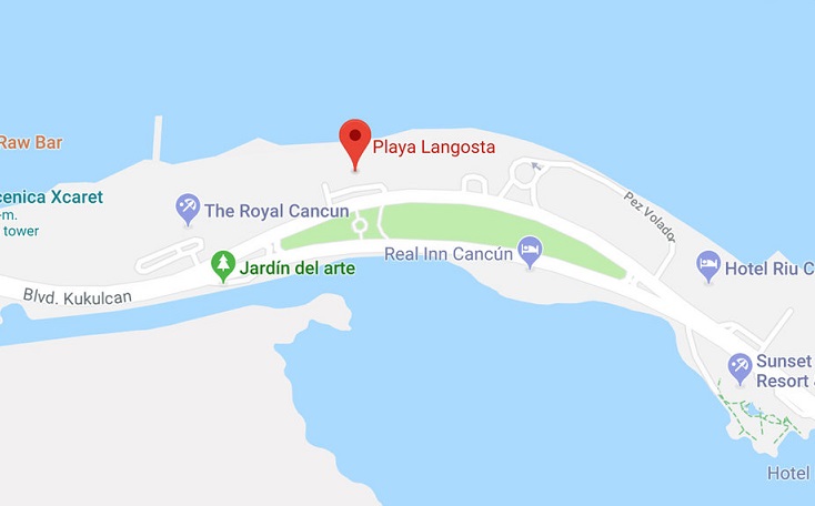 Mapa da Playa Langosta em Cancún