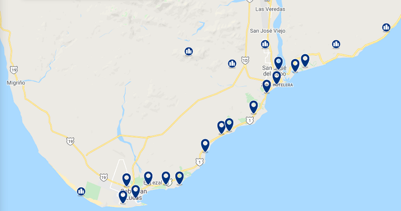 Mapa da melhor região para ficar em Los Cabos