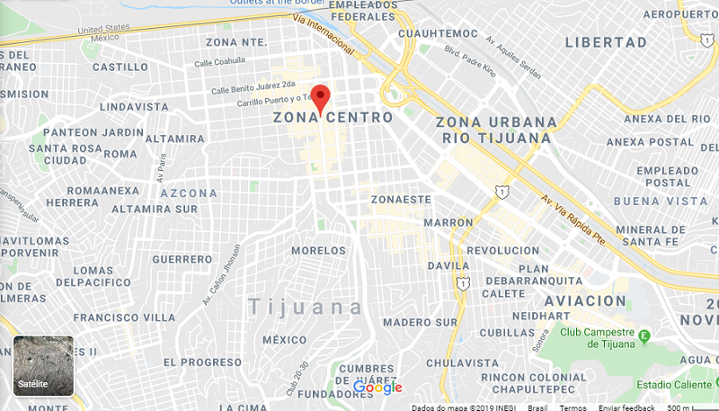 Mapa da Avenida Revolución em Tijuana