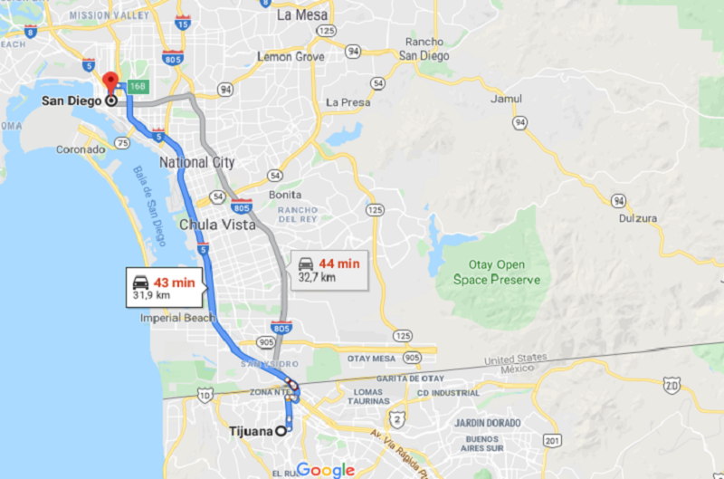 Viagem de carro de Tijuana até San Diego