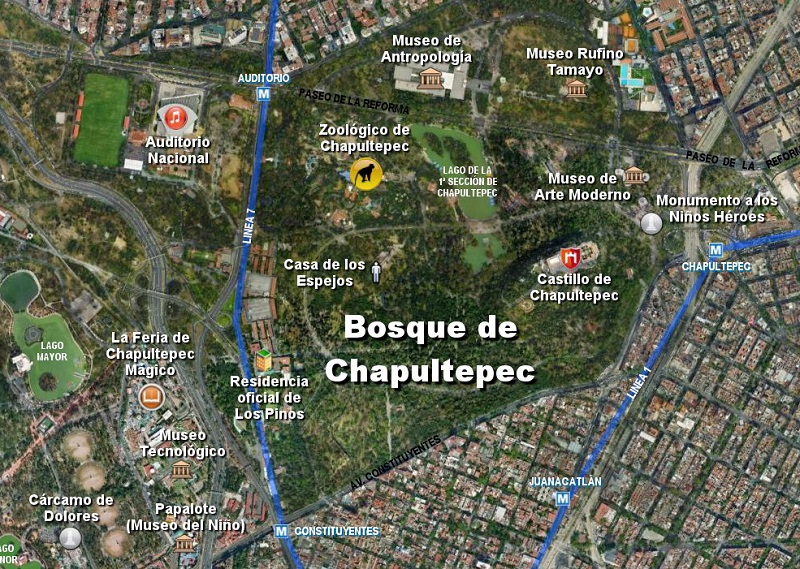 Mapa Bosque Chapultepec na Cidade do México