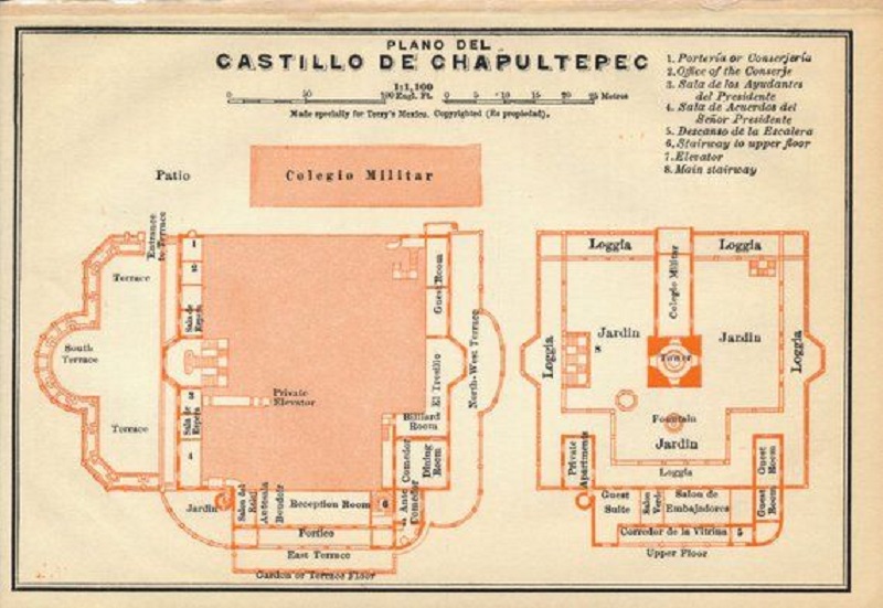 Mapa do Castelo de Chaputelpec na Cidade do México