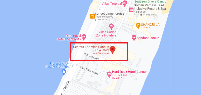 Localização do Secrets The Vine Cancún