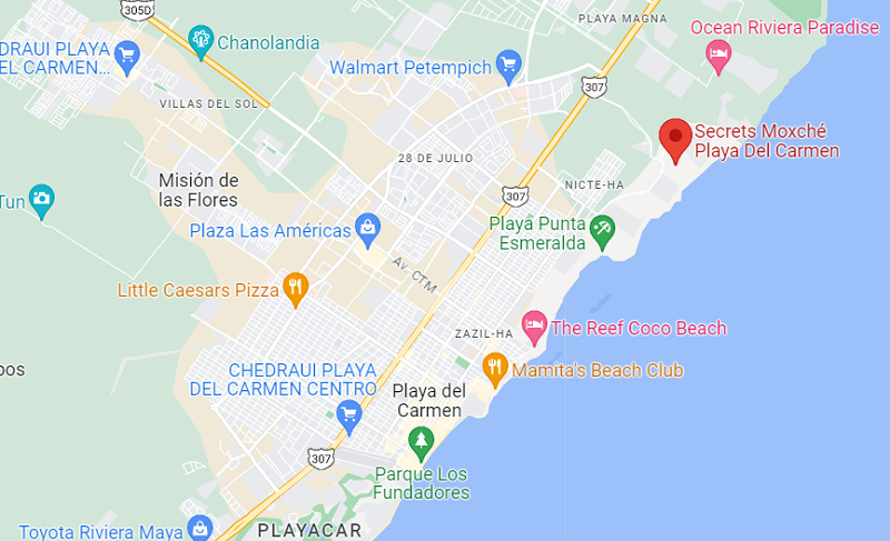 Localização do hotel All Inclusive Secrets Moxché Playa del Carmen