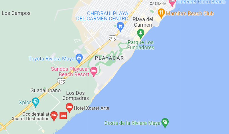 Localização do hotel All Inclusive Xcaret Mexico em Playa del Carmen