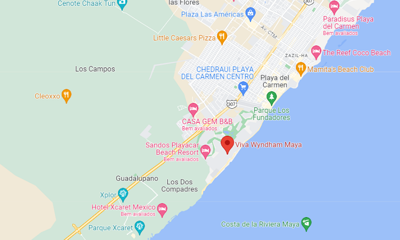 Localização do hotel All Inclusive Viva Wyndham Maya Playa del Carmen
