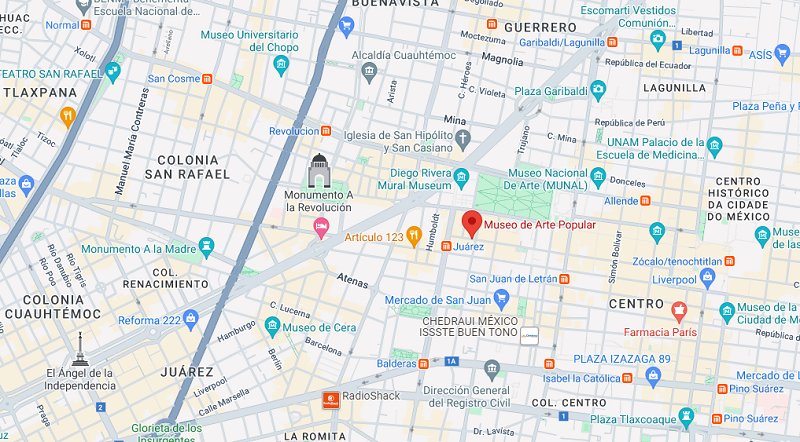 Localização do Museu de Arte Popular na Cidade do México